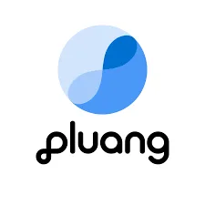 Logo berbentuk lingkaran dengan gradasi biru menggambarkan identitas merek, dikelilingi tulisan "pluang" yang sederhana, menciptakan kesan modern.