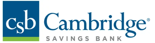 Logo Cambridge Savings Bank menampilkan inisial "CSB" dan nama bank yang ditulis dengan gaya huruf profesional, mencerminkan layanan keuangan yang terpercaya.