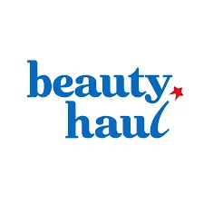 Logo "beauty haul" dengan huruf biru dan bintang merah ini merepresentasikan brand kecantikan, menarik perhatian konsumen di industri kosmetik.