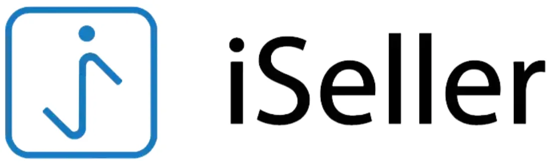 Logo iSeller menampilkan ikon orang berlari di sebelah tulisan "iSeller." Ini mencerminkan dinamika dan inovasi dalam platform penjualan online.