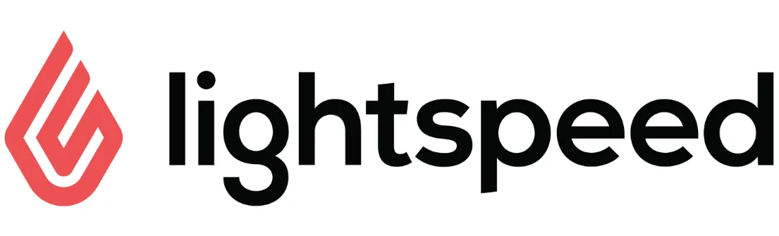 Logo berwarna merah dan hitam mewakili brand Lightspeed, menggambarkan identitas sebuah perusahaan teknologi yang fokus pada solusi perdagangan.