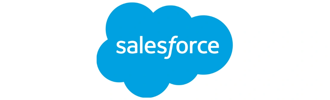 Awan berwarna biru dengan tulisan "salesforce" di tengahnya, mewakili platform manajemen hubungan pelanggan yang mendukung bisnis dalam mengelola data dan interaksi.