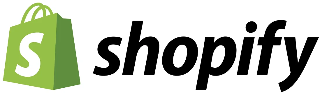 Logo dengan huruf "s" berwarna hijau dan tulisan "shopify" berwarna hitam, berfungsi sebagai identitas merek untuk platform e-commerce.
