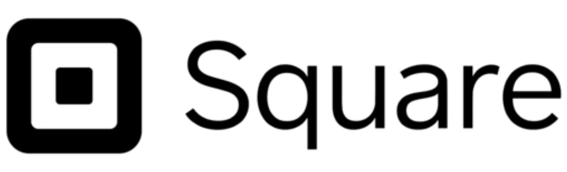Logo berbentuk persegi hitam dengan nama "Square" di sampingnya. Menggambarkan identitas merek teknologi keuangan untuk transaksi digital.
