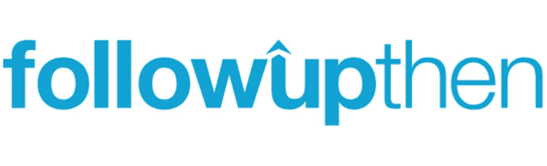 Teks biru "followupthen" tampil jelas dengan simbol panah ke atas, menunjukkan platform untuk mengingatkan tugas dan tindak lanjut dalam lingkungan digital.