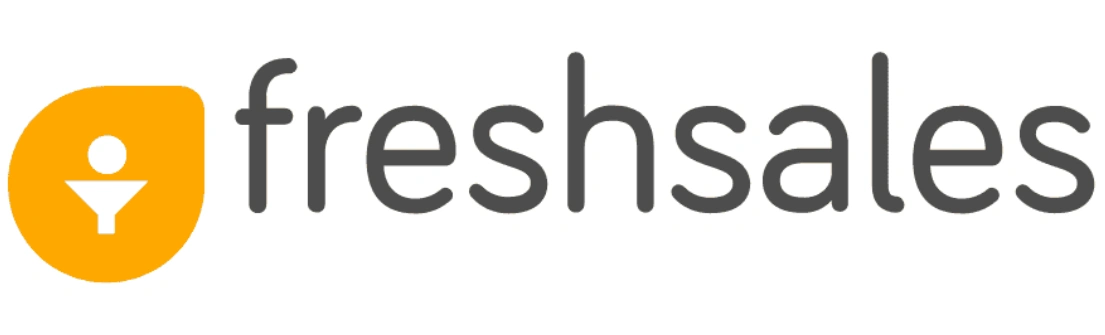 Logo Freshsales ditampilkan dengan ikon grafis, melambangkan pendekatan modern dalam manajemen penjualan, cocok untuk bisnis yang berkembang.