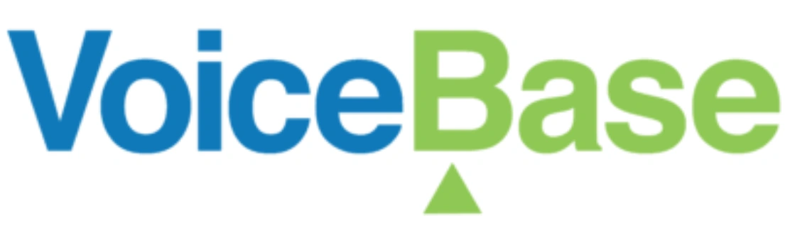 Logo berwarna biru dan hijau mencolok dengan tulisan "VoiceBase" yang menunjukkan fokus pada analisis dan pengolahan suara dalam konteks teknologi.