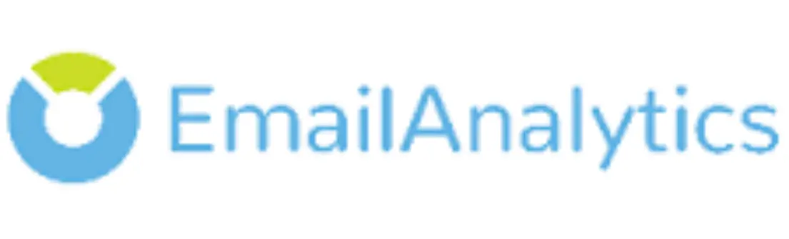 Logo EmailAnalytics menampilkan simbol berbentuk lingkaran dengan kombinasi warna hijau dan biru, menggambarkan fokus pada analisis email dalam konteks komunikasi digital.