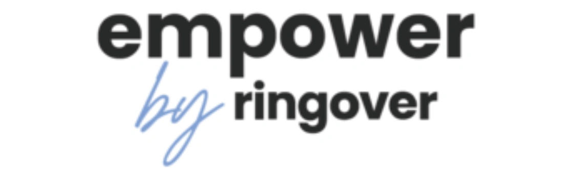 Tulisan "empower by ringover" menyampaikan pesan pemberdayaan dalam konteks teknologi komunikasi, menekankan inovasi dan solusi untuk pengguna.