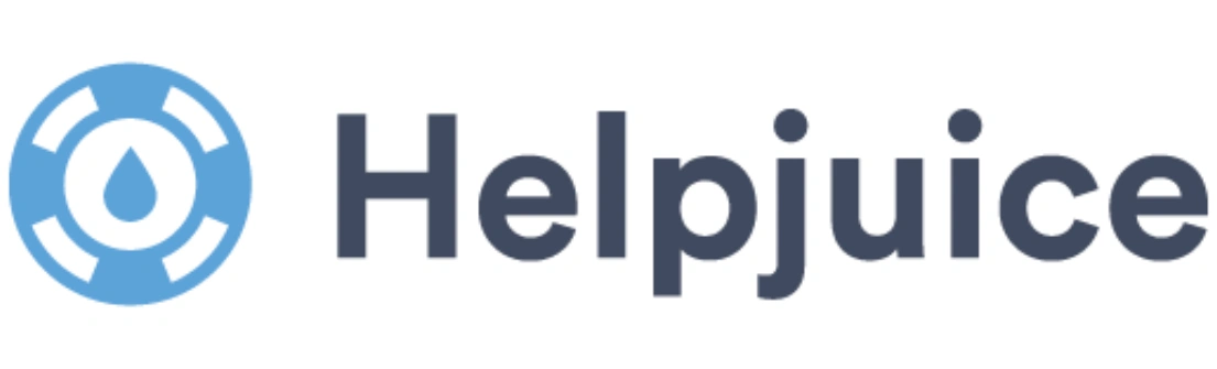 Logo Helpjuice, menampilkan simbol tetesan air dan lingkaran, menggambarkan platform yang mendukung pengelolaan pengetahuan dalam konteks pelayanan pelanggan.