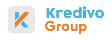 Logo dengan huruf "K" berwarna biru dan oranye, dikelilingi oleh latar belakang abu-abu, mewakili Kredivo Group yang menawarkan layanan keuangan.