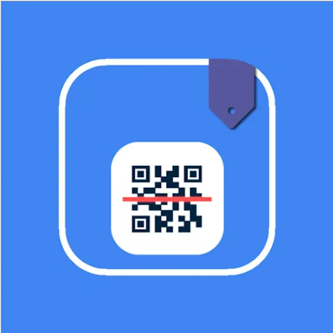 Kode QR ditampilkan dengan latar belakang biru, sementara label ungu menandakan informasi atau tujuan dari kode tersebut, menggambarkan penggunaan teknologi.