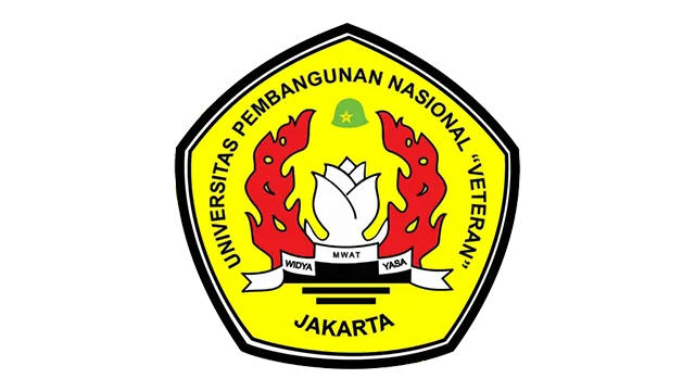 Lambang Universitas Pembangunan Nasional "Veteran" Jakarta menampilkan bunga teratai dengan api, melambangkan semangat pendidikan di lingkungan akademis.