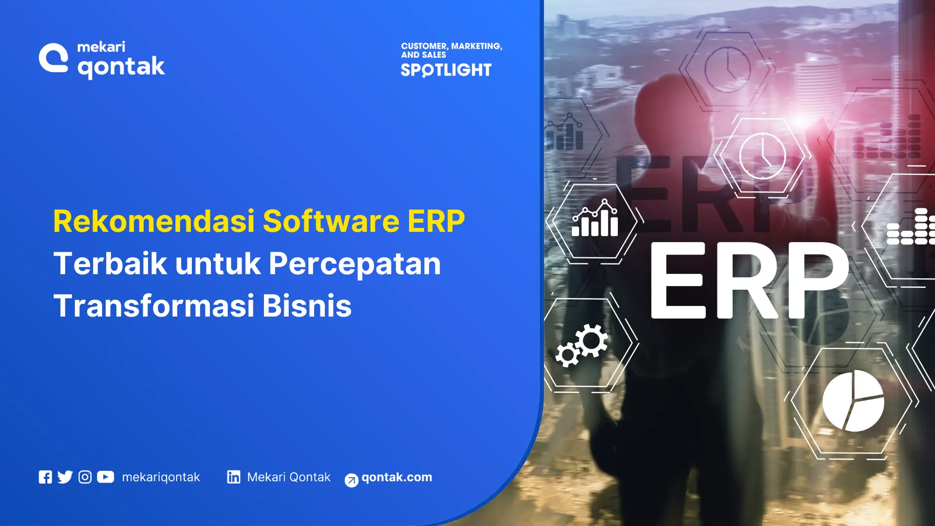 Rekomendasi perangkat lunak ERP ditampilkan untuk membantu bisnis mempercepat transformasi, dengan visual grafik dan user interface yang modern.