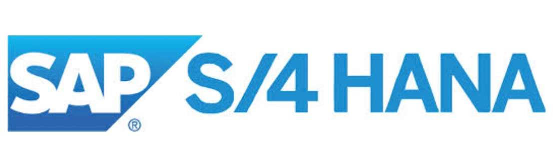 Logo SAP S/4 HANA dengan warna biru terang, menunjukkan solusi perangkat lunak perusahaan untuk manajemen bisnis modern di era digital.