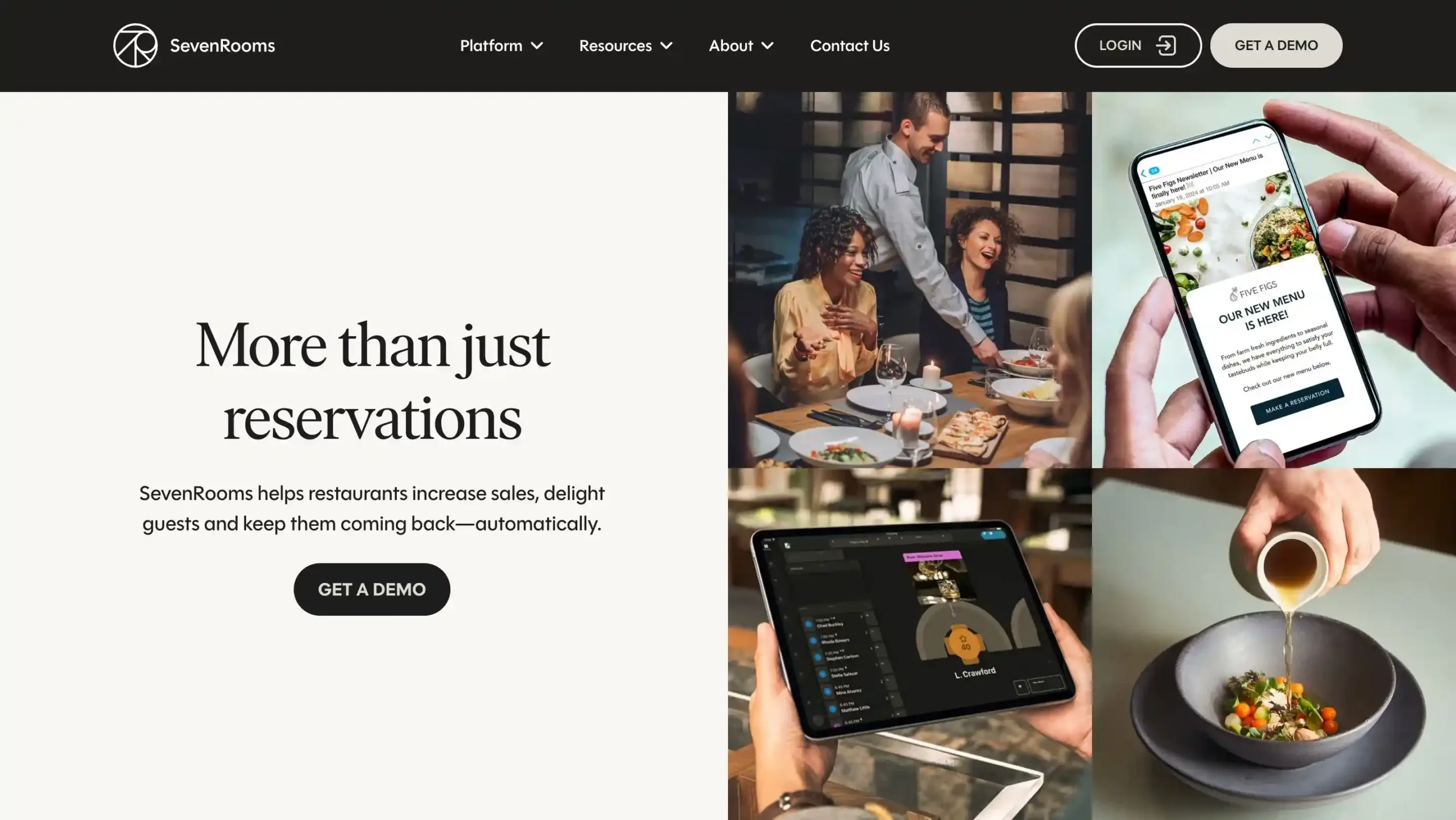 Landing Page SevenRooms SevenRooms-aplikasi crm untuk f&b terbaik