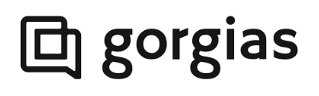 Logo berlabel "gorgias" tampil dengan desain tipografi yang bersih dan modern, berfungsi untuk merepresentasikan merek dalam konteks digital.