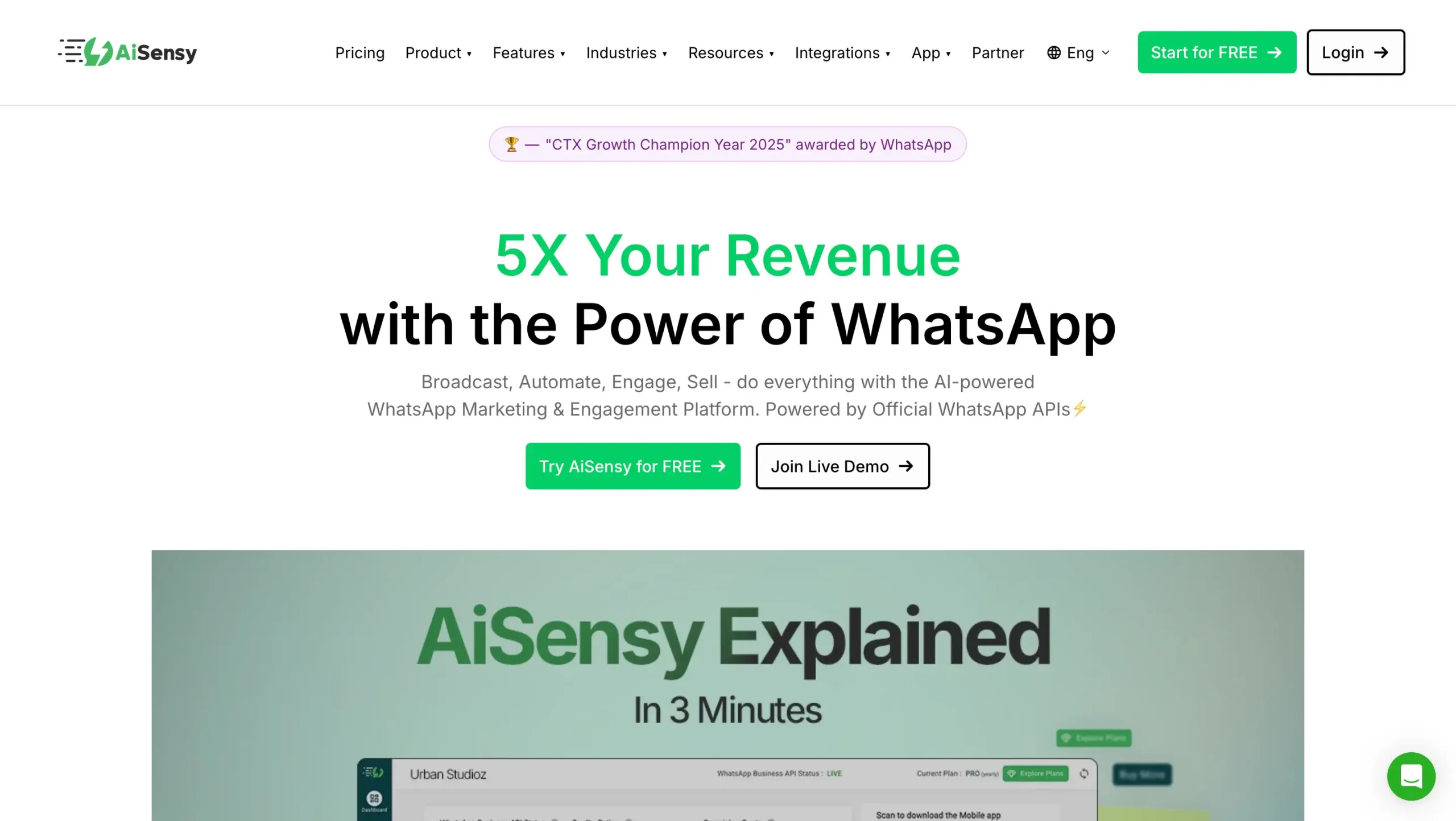 Landing Page AiSensy AiSensy-ai agent whatsapp terbaik