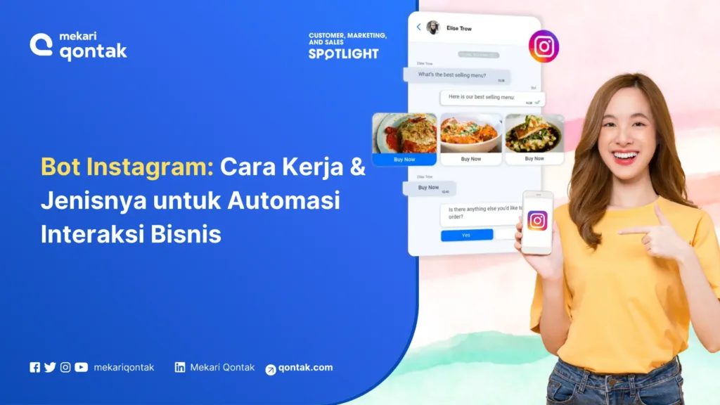 Bot Instagram: Cara Kerja & Jenisnya untuk Automasi Interaksi Bisnis Sebuah bot Instagram ditunjukkan pada ponsel yang dipegang oleh seorang wanita, menjelaskan fungsinya untuk interaksi bisnis dalam konteks pemasaran.