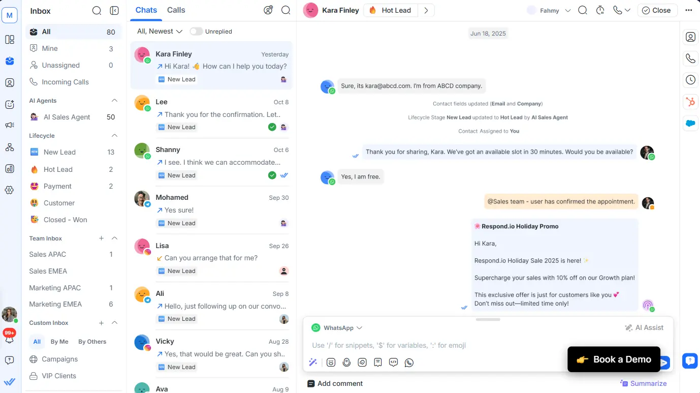 Respond.io WhatsApp Blast App Inbox Dashboard