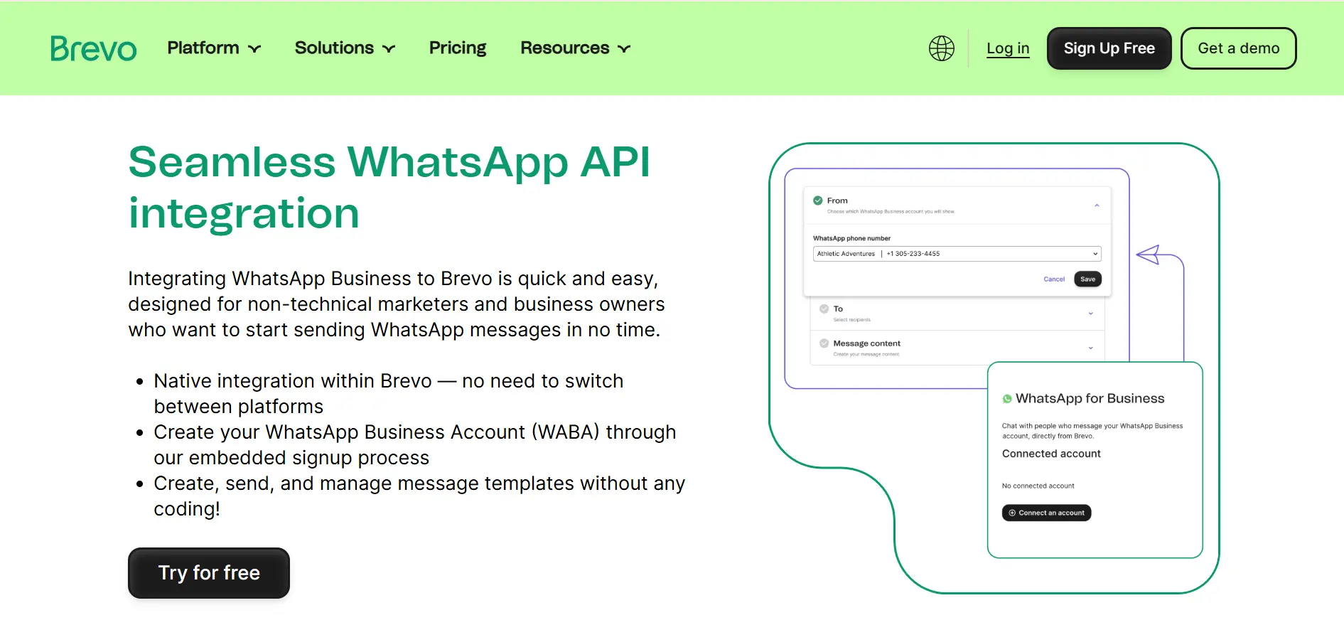 Brevo WhatsApp Blast Software WhatsApp Business API Integration Page