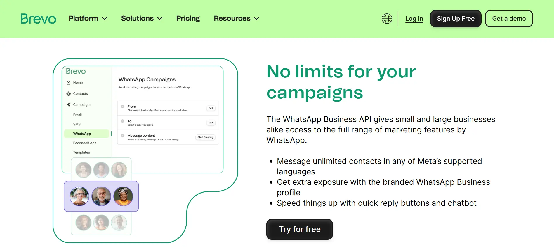 Brevo WhatsApp Blast Software Campaign Feature Page