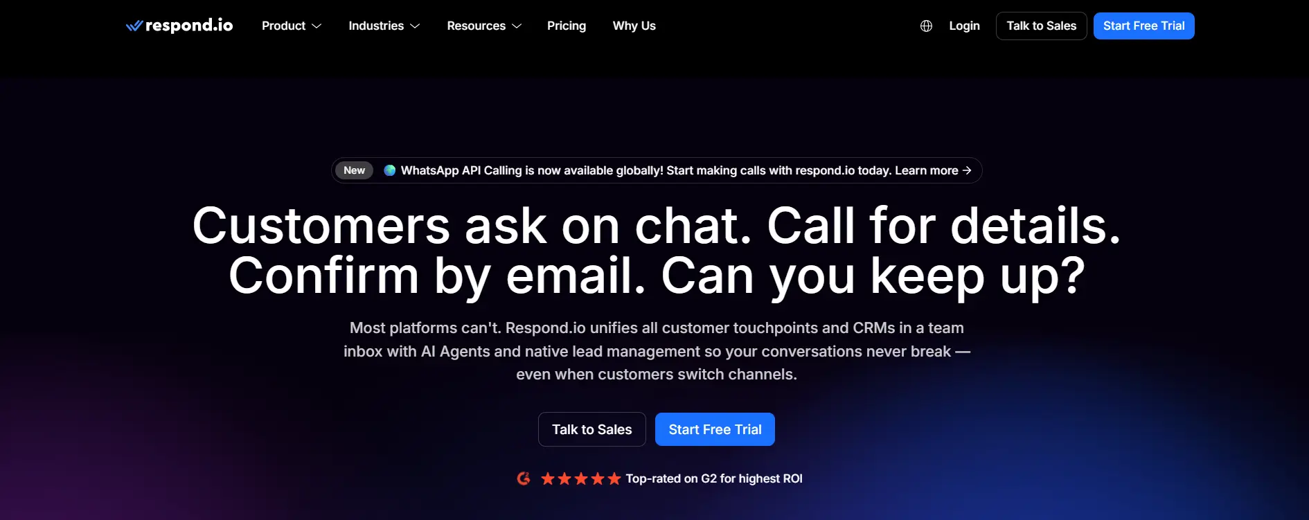 Respond.io WhatsApp Blast Software Homepage