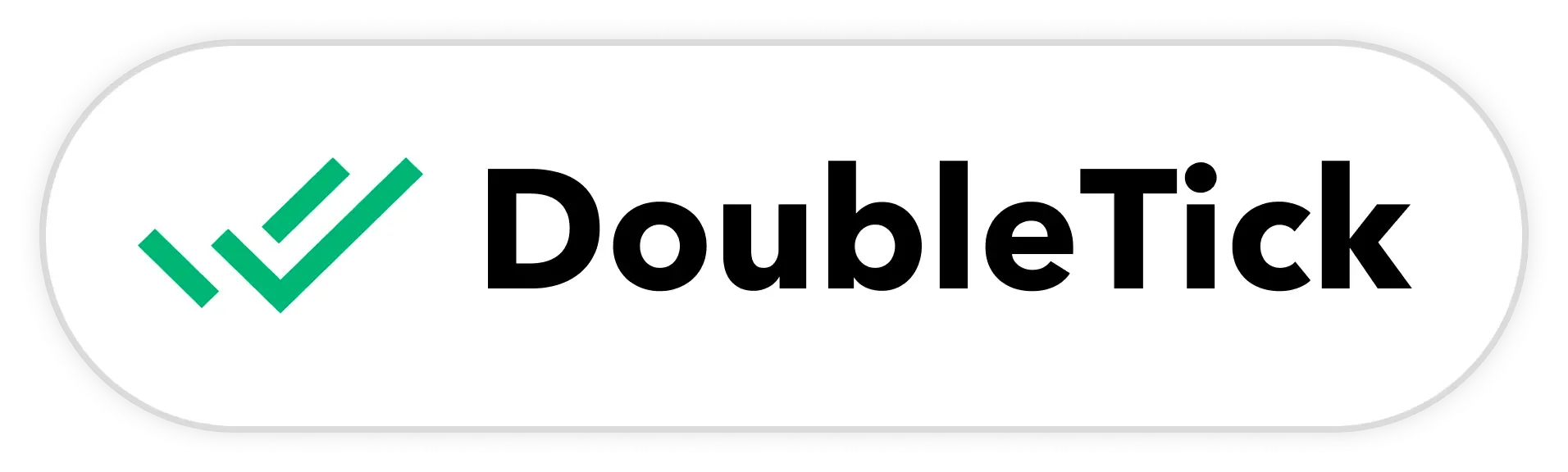 Logo "DoubleTick" menampilkan dua centang berwarna hijau dan teks hitam, simbol keandalan dalam aplikasi atau layanan digital.