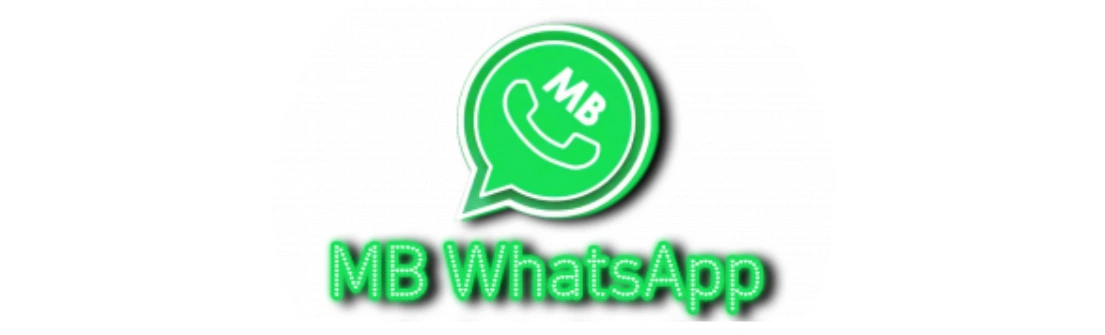 Logo aplikasi MB WhatsApp menonjol dengan warna hijau cerah, menggambarkan aplikasi komunikasi populer yang menawarkan fitur tambahan.