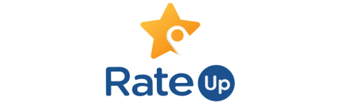 Bintang kuning melambangkan penilaian positif, sementara teks "Rate Up" menunjukkan ajakan untuk memberikan ulasan atau opini di platform tertentu.