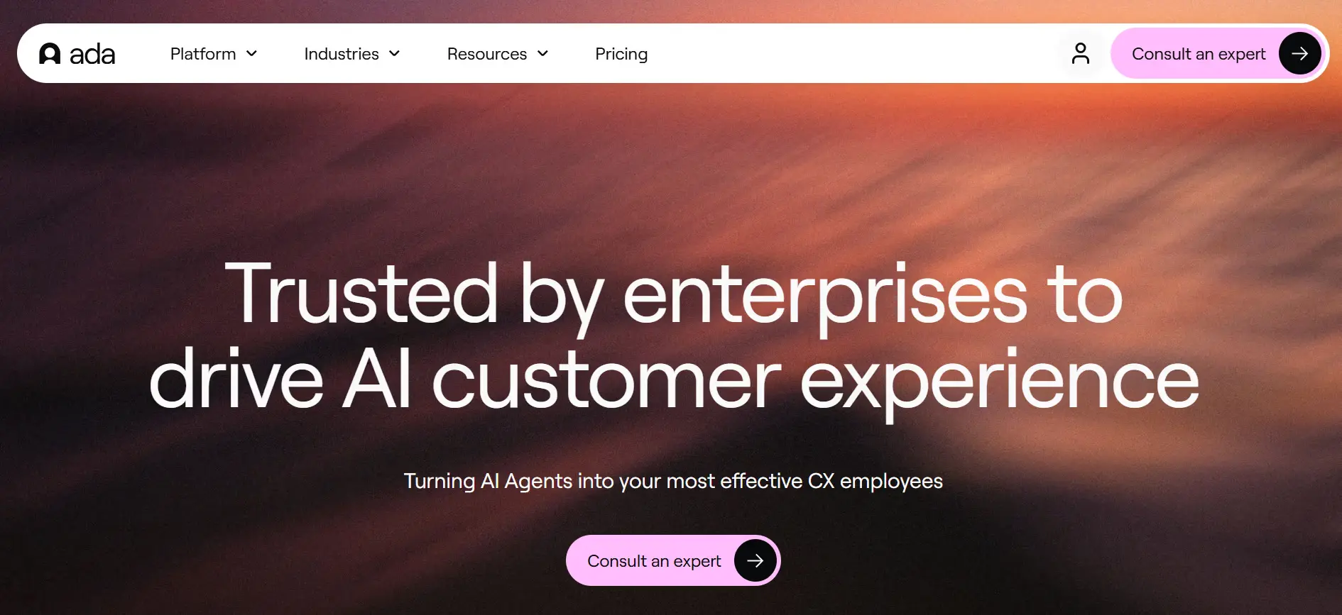 Landing Page Ada platform conversational ai terbaik-Ada
