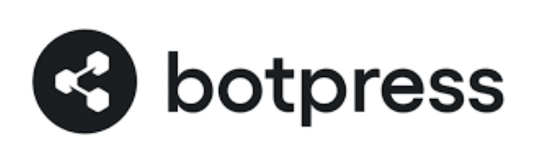 Logo Botpress menampilkan simbol inovatif dengan elemen desain sederhana, menggambarkan identitas merek yang berfokus pada solusi otomatisasi percakapan dalam konteks teknologi digital.