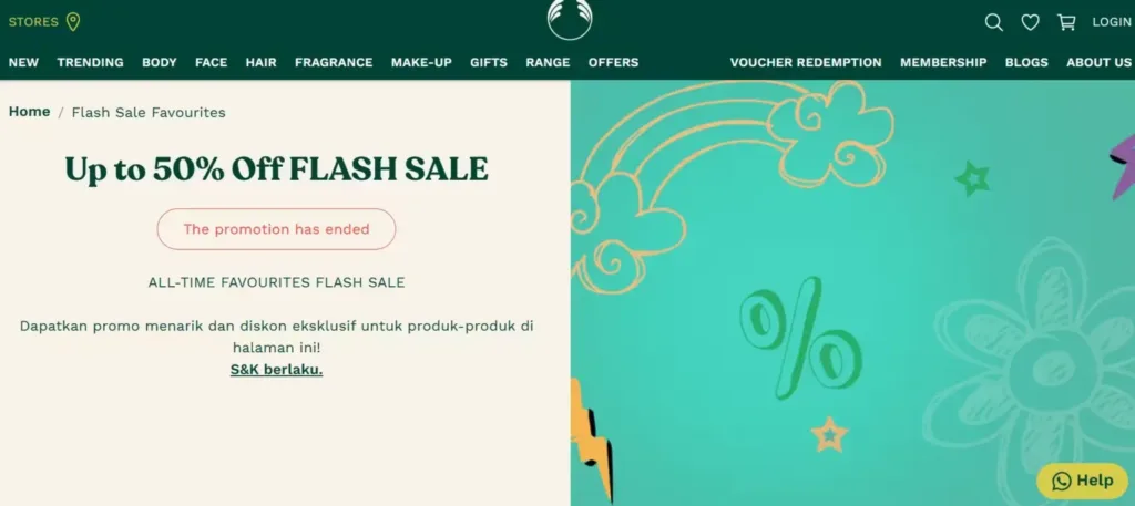 contoh flash sale the body shop