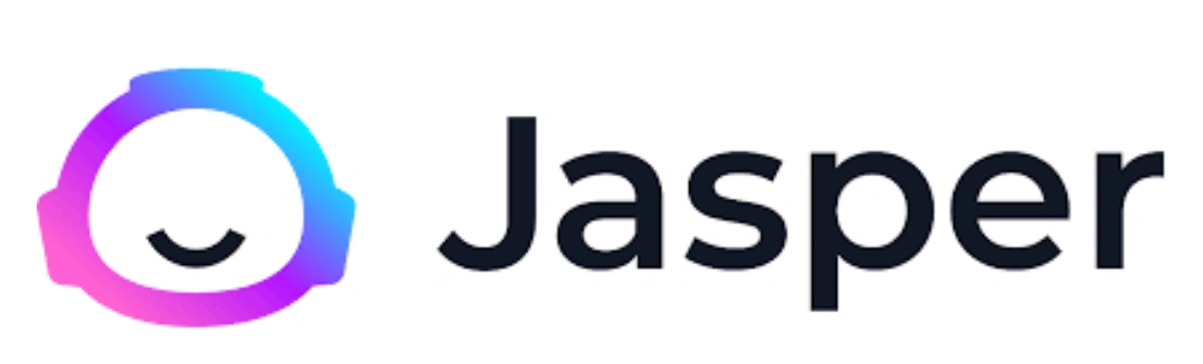 Logo berwarna biru dan ungu ini menampilkan nama "Jasper" dengan simbol bahagia yang melambangkan kecerdasan buatan dalam memberikan solusi kreatif.