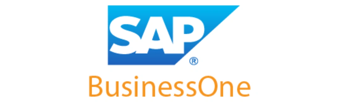Logo SAP Business One menonjol dengan warna biru dan oranye, menggambarkan solusi perangkat lunak untuk manajemen bisnis di lingkungan perusahaan.