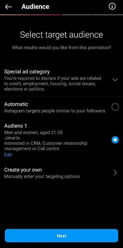 Tentukan target audiens iklan
