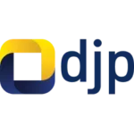 Logo DJP menampilkan simbol geometris yang menyiratkan keteraturan dan profesionalisme, diwarnai dengan gradasi kuning dan biru, mencerminkan identitas lembaga.