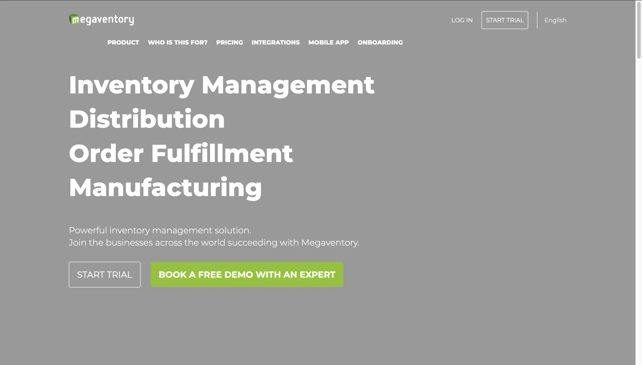 Halaman Homepage Aplikasi Distributor Megaventory