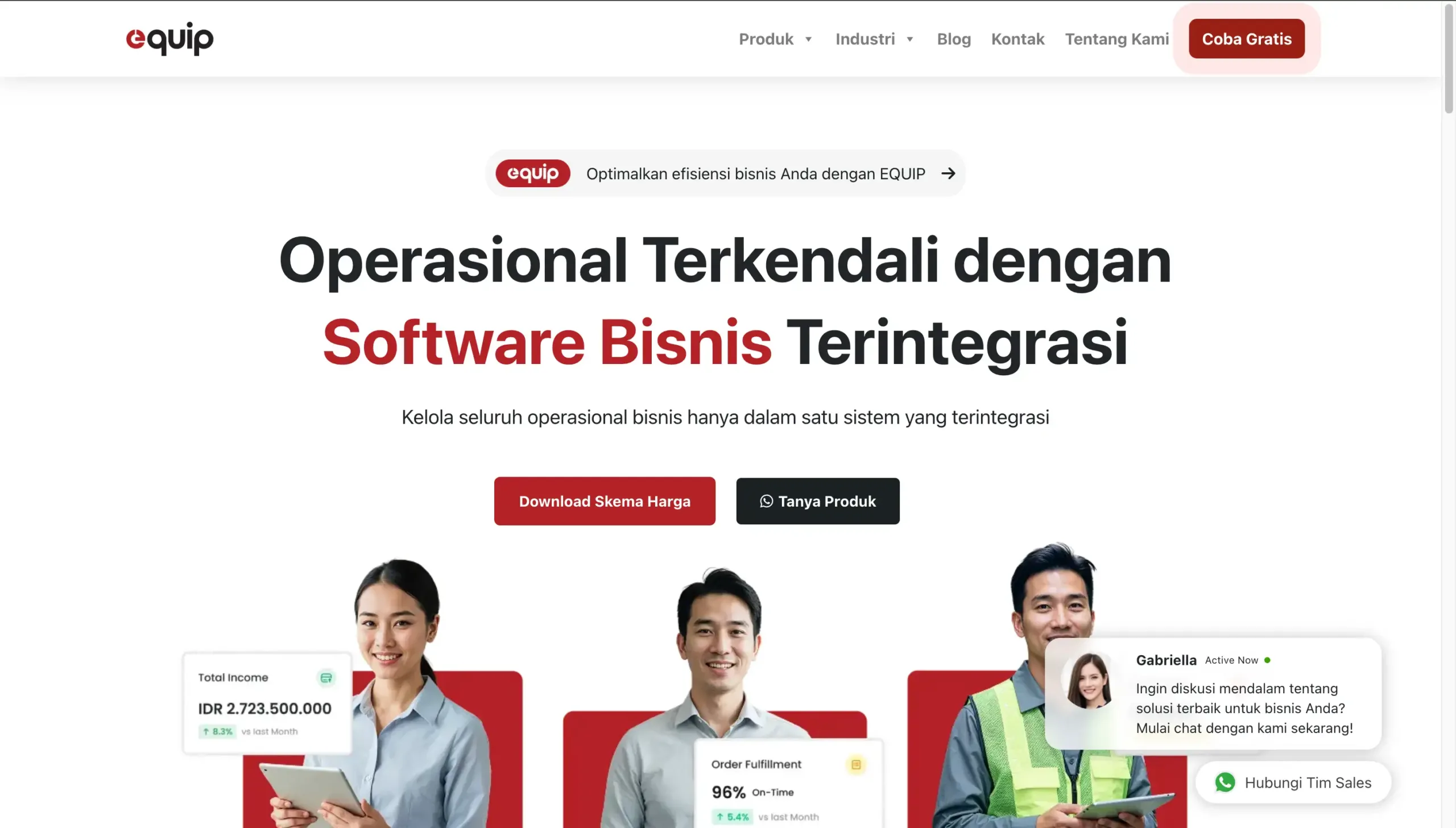 Halaman Homepage Aplikasi Distributor Equip