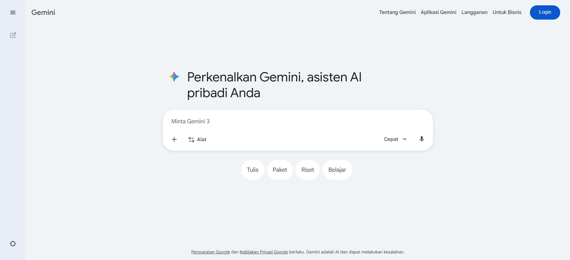 Tampilan Halaman Percakapan Aplikasi AI Gemini Halaman Percakapan Aplikasi AI Gemini