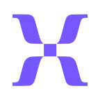 Simbol berbentuk huruf "X" dengan warna ungu menunjukkan identitas merek, digunakan dalam konteks desain grafis atau teknologi.