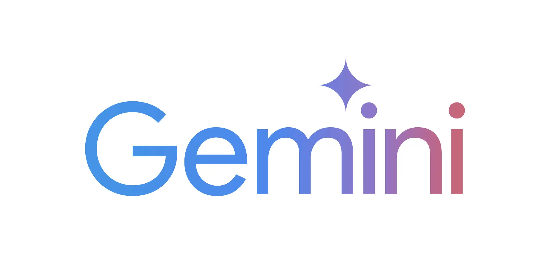 Tulisan "Gemini" dengan gaya huruf modern dan warna gradasi biru ke ungu, melambangkan inovasi dan teknologi di latar belakang putih.