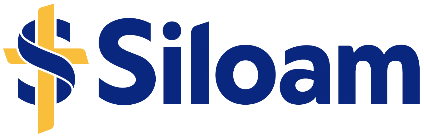 Logo Siloam terlihat jelas, menampilkan huruf-huruf tebal berwarna biru dan simbol salib berwarna kuning, menandakan layanan kesehatan yang profesional dan terpercaya.