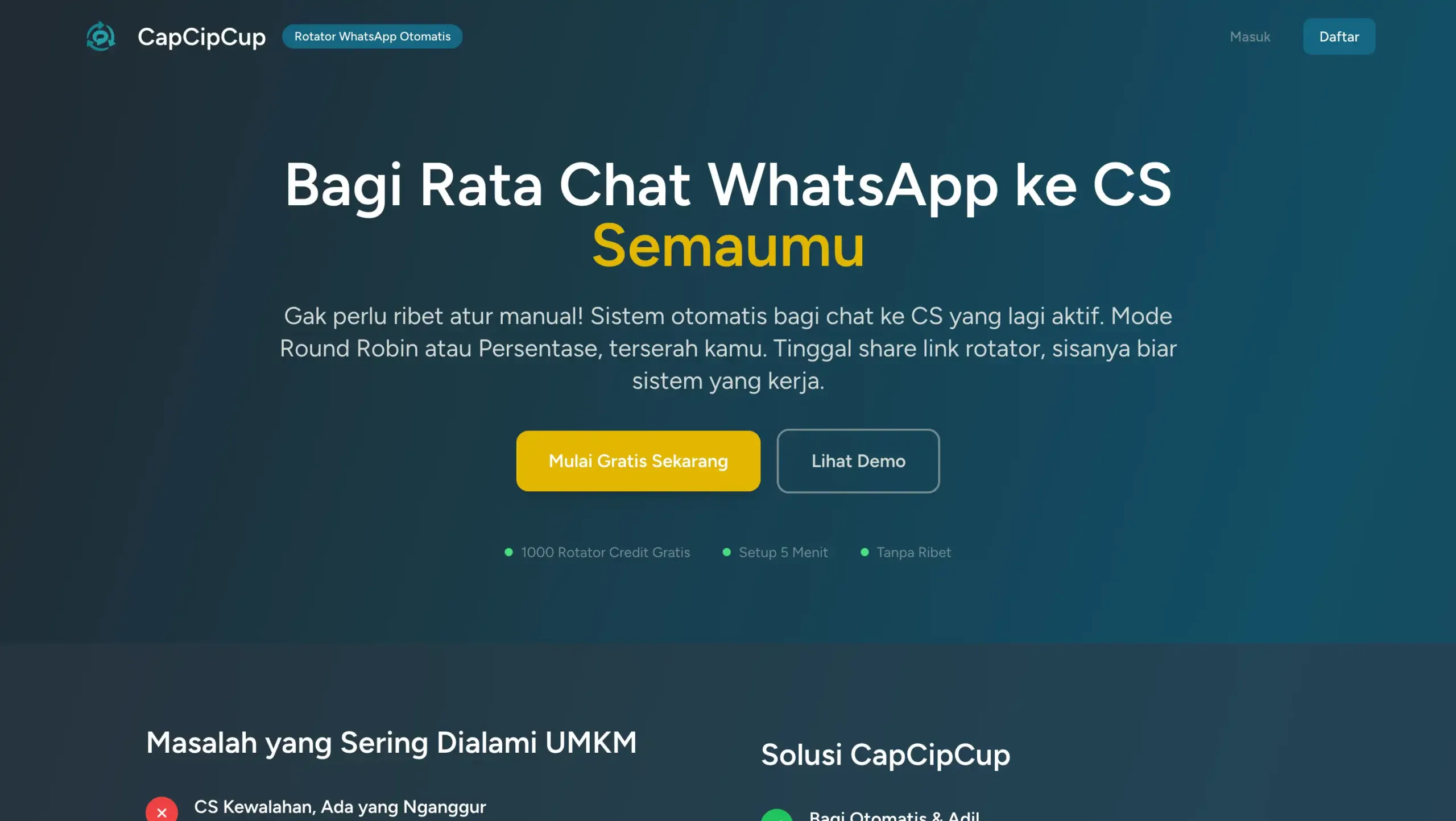 Landing Page CapCipCup CapCipCup-tools whatsapp rotator terbaik
