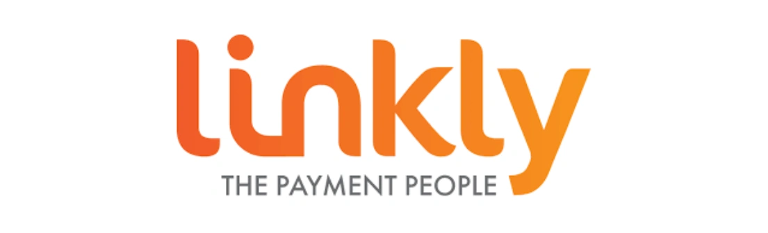 Logo yang menonjol menampilkan tulisan "linkly" dengan warna oranye dan abu-abu, memperkuat identitas merek sebagai penyedia solusi pembayaran.
