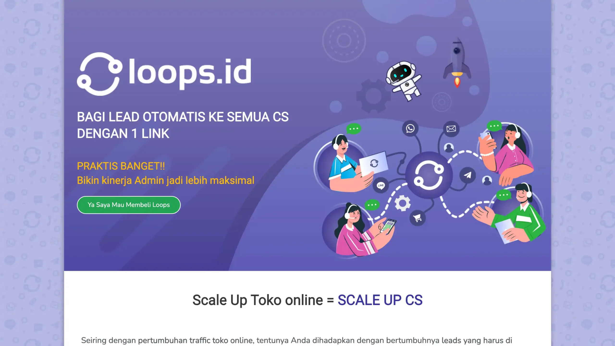 Landing Page Loops.id Loops.id-tools whatsapp rotator terbaik